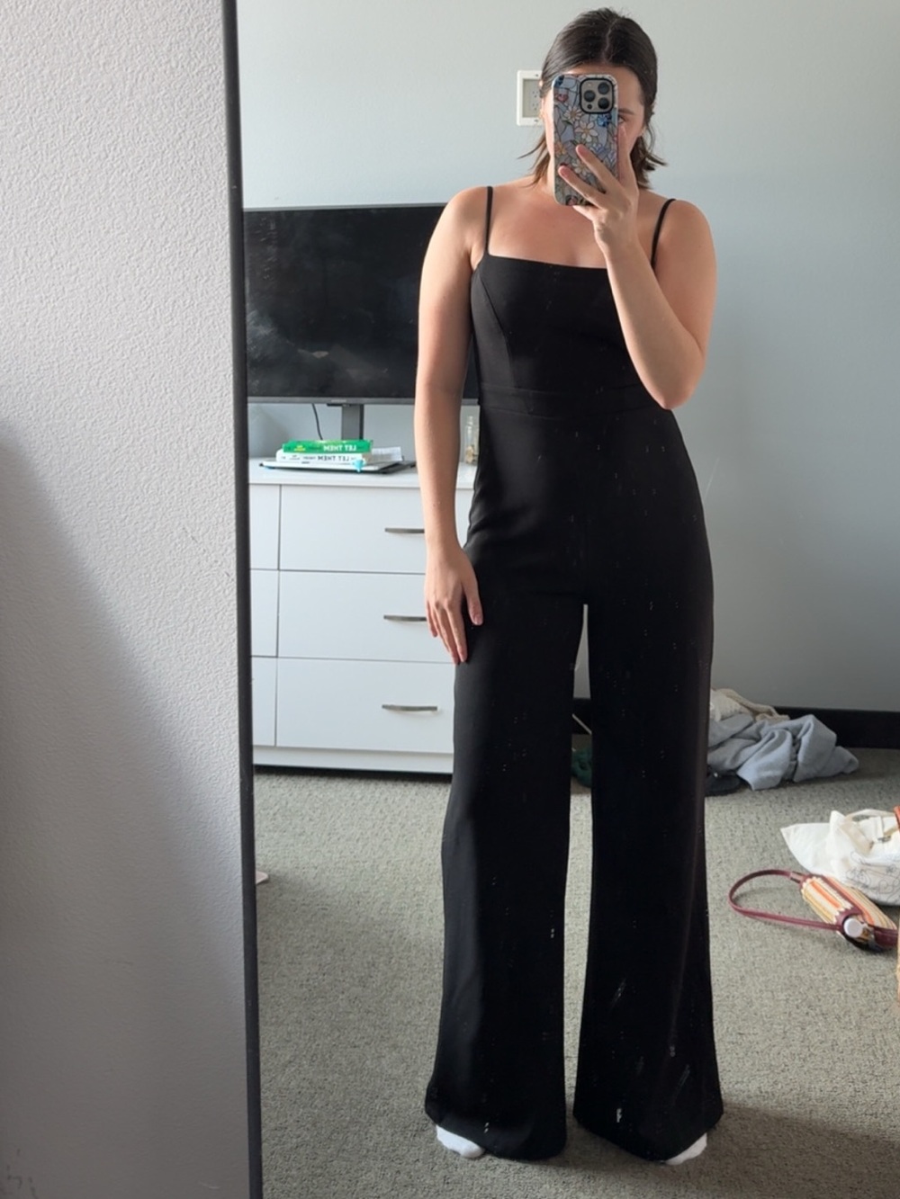 Emerald Sundae Black Wide-Leg Spaghetti-Strap Jumpsuit